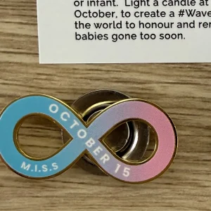 MISS October 15 pink and blue infinity lapel pin